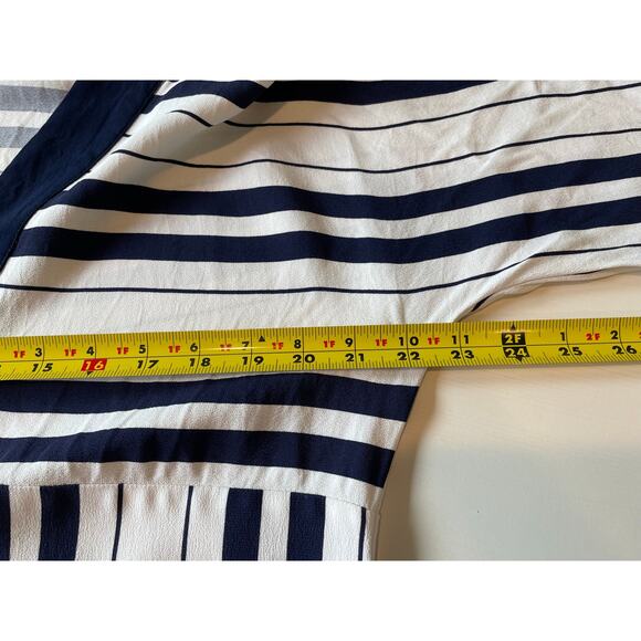 Zara Woman Striped Tunic Top Blue White V-Neck Hi-Low Hem Sz L Coastal Beachy - Picture 7 of 8